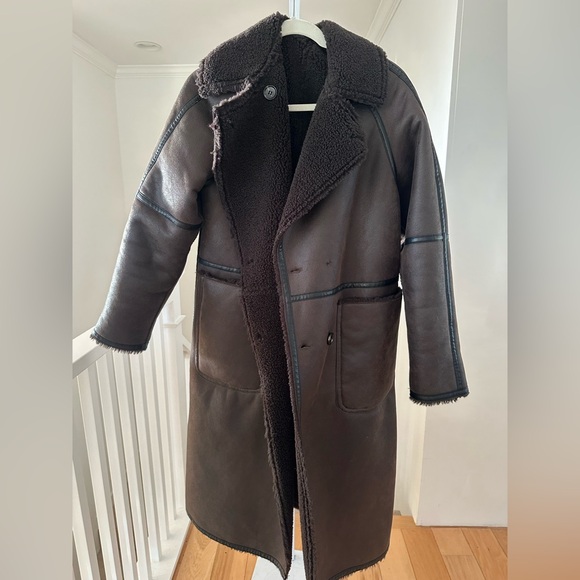 ZARA WOMEN LONG DOUBLE FACED COAT BROWN REVERSIBLE - Picture 6 of 16